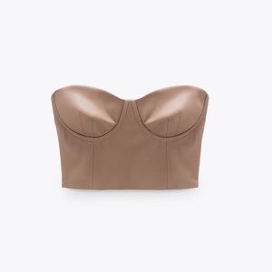 Brown Zara faux leather crop top